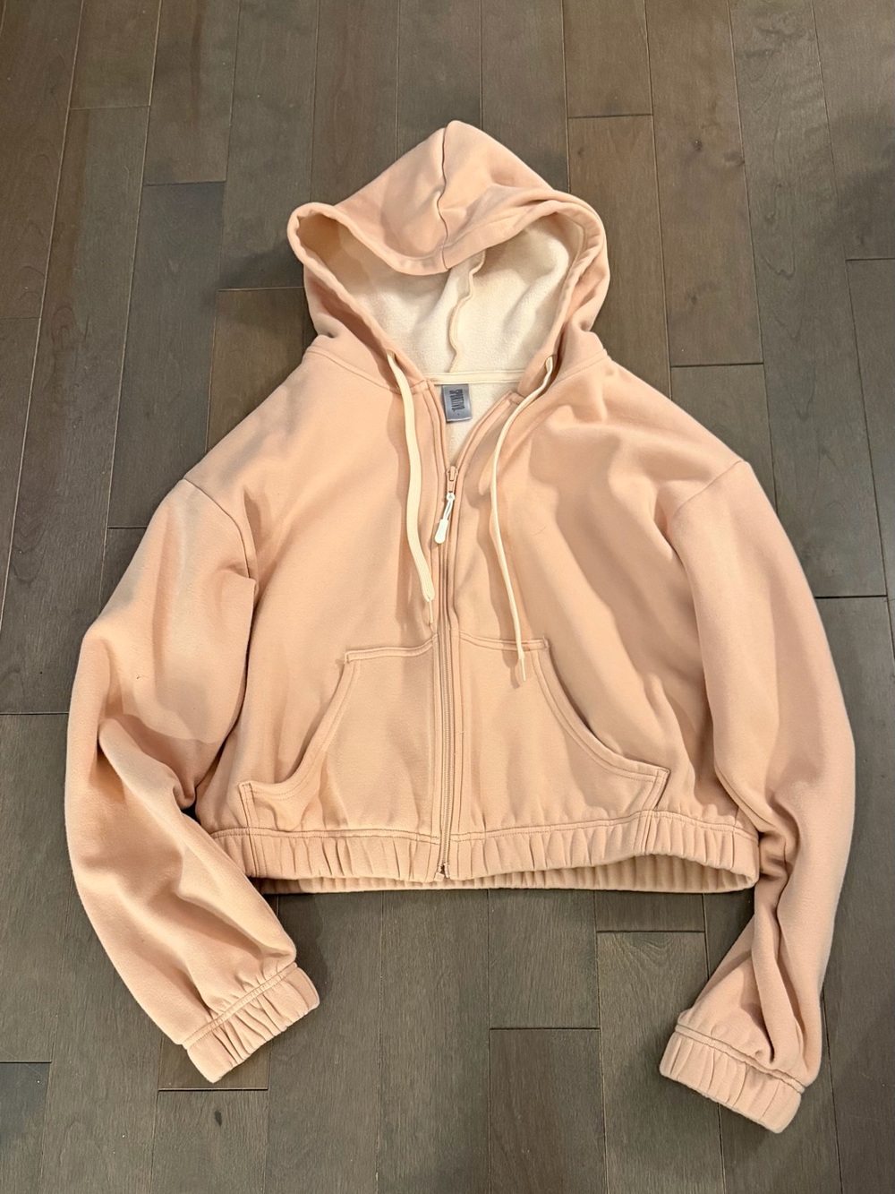 Peach Cropped Zip-Up Hoodie Jacket